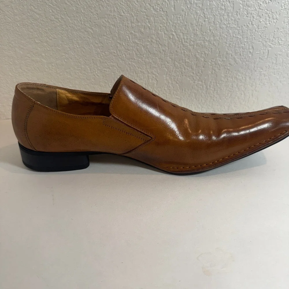 Zota Mens Dress Loafers Leather Square‎ Toe Stitched Slip On Shoes Brown 12